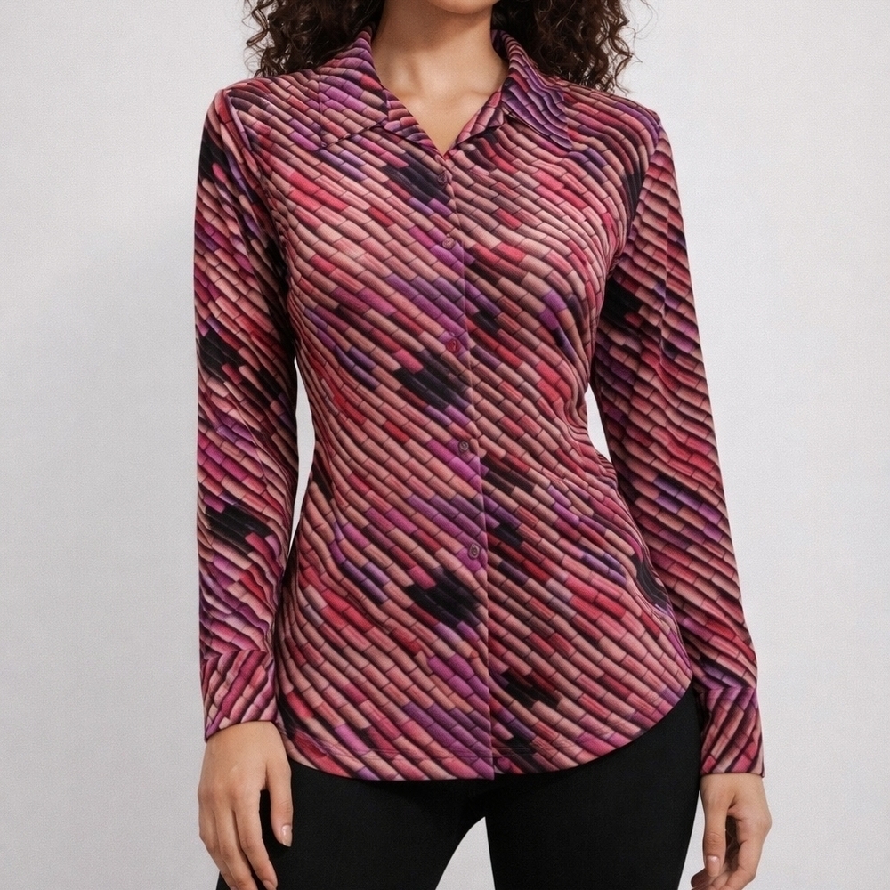 M-ILANO Gold Label Candy Pink Psychedelic Button Down Long Sleeve Disco Shirt